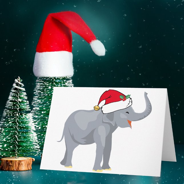 Cute Christmas White Elephant in Santa Hat Holiday Card (Creator Uploaded)