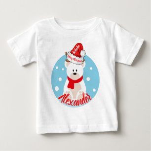 Cute Christmas White Polar Bear Red Santa Hat HoHo Baby T-Shirt