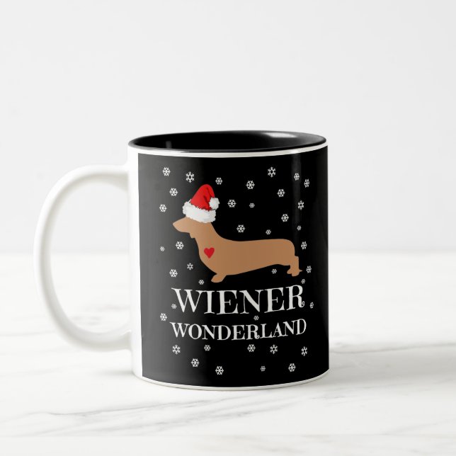 Cute Christmas Wiener Wonderland Dachshund Holiday Two-Tone Coffee Mug (Left)