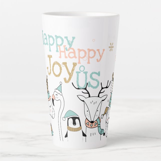 Cute Christmas Winter Animals Happy Happy Joy-ous Latte Mug (Front)