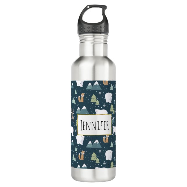 Cute Christmas Winter Animals Pattern 710 Ml Water Bottle (Front)