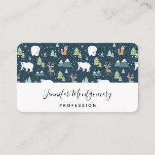 Cute Christmas Winter Animals Pattern Business Card