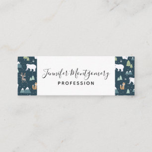 Cute Christmas Winter Animals Pattern Mini Business Card