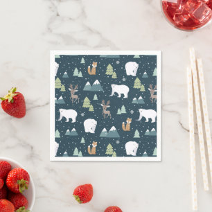 Cute Christmas Winter Animals Pattern Napkin