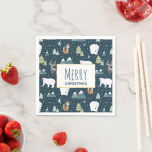 Cute Christmas Winter Animals Pattern Napkin