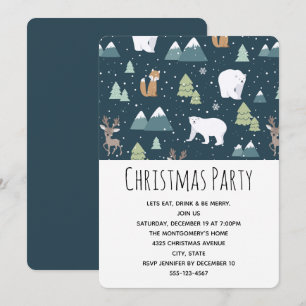 Cute Christmas Winter Animals Pattern Party Invitation