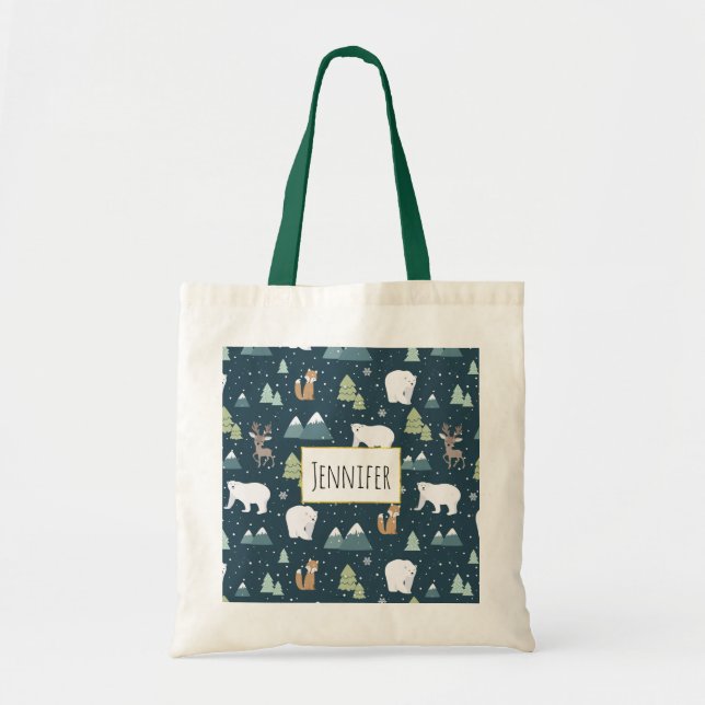 Cute Christmas Winter Animals Pattern Tote Bag (Front)