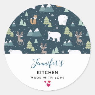 Cute Christmas Winter Animals Rustic Kitchen Classic Round Sticker