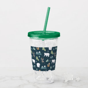 Cute Christmas Winter Animals Rustic Pattern Acrylic Tumbler