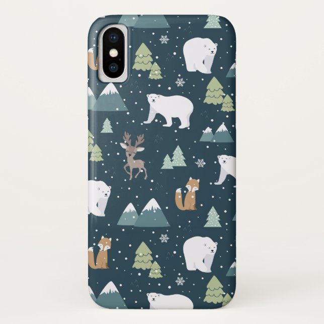 Cute Christmas Winter Animals Rustic Pattern Case-Mate iPhone Case (Back)