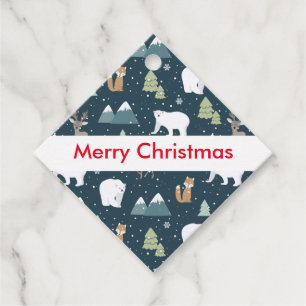 Cute Christmas Winter Animals Rustic Pattern Favour Tags