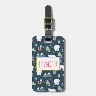 Cute Christmas Winter Animals Rustic Pattern Luggage Tag