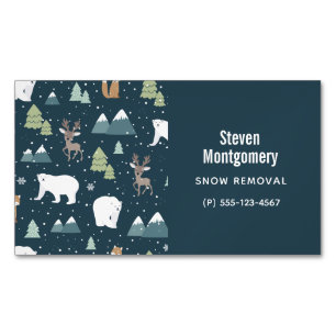 Cute Christmas Winter Animals Rustic Pattern Magnetic Business Card