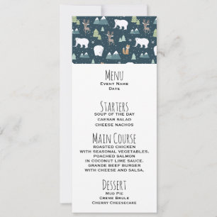 Cute Christmas Winter Animals Rustic Pattern Menu Invitation