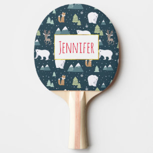 Cute Christmas Winter Animals Rustic Pattern Ping Pong Paddle
