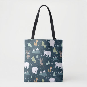 Cute Christmas Winter Animals Rustic Pattern Tote Bag