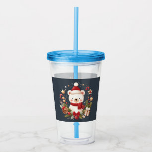 Cute Christmas/Winter bear in wreath Acrylic Tumbler