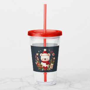Cute Christmas/Winter bear in wreath Acrylic Tumbler