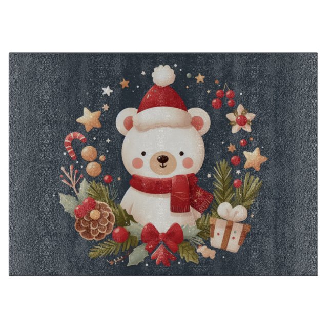 Cute Christmas/Winter bear in wreath Cutting Board (Front)