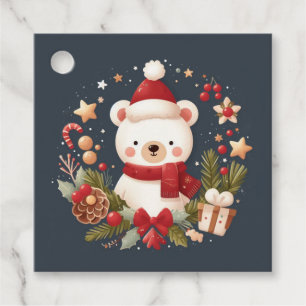 Cute Christmas/Winter bear in wreath Favour Tags
