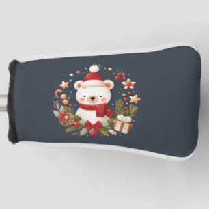 Cute Christmas/Winter bear in wreath Golf Head Cover