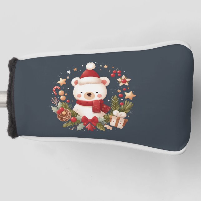 Cute Christmas/Winter bear in wreath Golf Head Cover (Front)