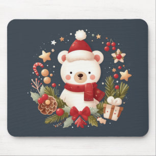 Cute Christmas/Winter bear in wreath Mouse Mat