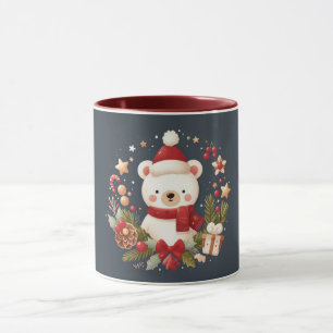 Cute Christmas/Winter bear in wreath Mug