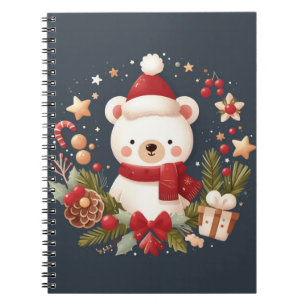 Cute Christmas/Winter bear in wreath Notebook