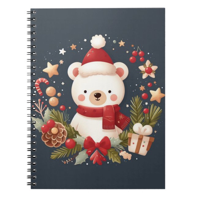 Cute Christmas/Winter bear in wreath Notebook (Front)