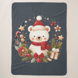 Cute Christmas/Winter bear in wreath Sherpa Blanket