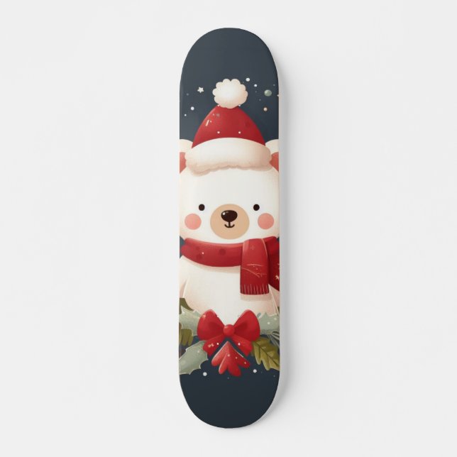 Cute Christmas/Winter bear in wreath Skateboard (Front)