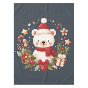 Cute Christmas/Winter bear in wreath Tablecloth