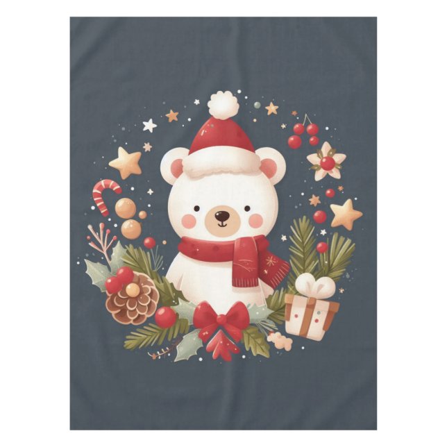 Cute Christmas/Winter bear in wreath Tablecloth (Front)