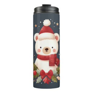 Cute Christmas/Winter bear in wreath Thermal Tumbler