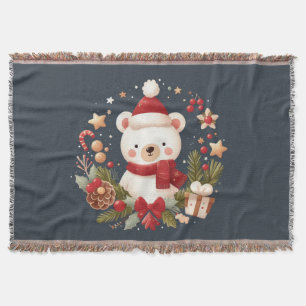 Cute Christmas/Winter bear in wreath Throw Blanket