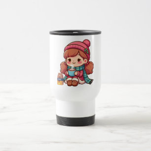 Cute Christmas/winter girl with cocoa Travel Mug