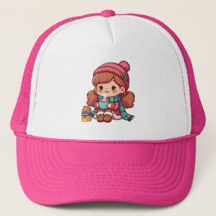 Cute Christmas/winter girl with cocoa Trucker Hat