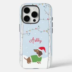 Cute Christmas Winter Holiday Dachshund iPhone 16 Pro Case