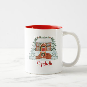 Cute Christmas Winter Holiday Two-Tone Coffee Mug