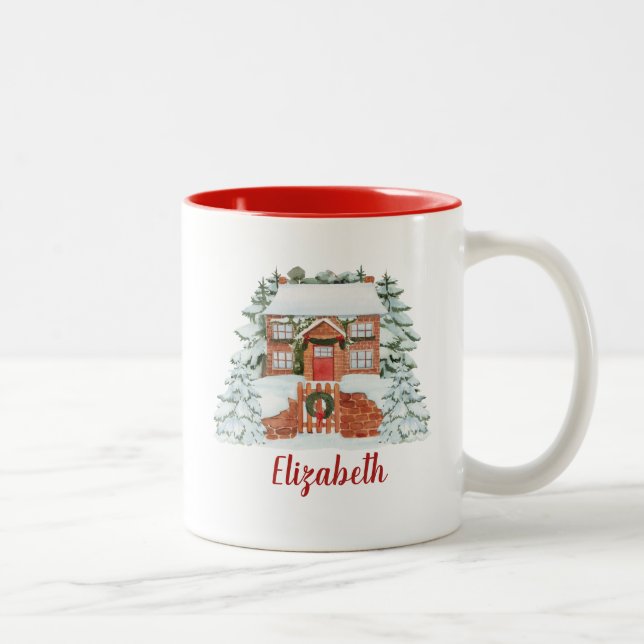 Cute Christmas Winter Holiday Two-Tone Coffee Mug (Right)