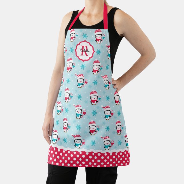 Cute Christmas Winter Penguin Pattern Apron (Insitu)