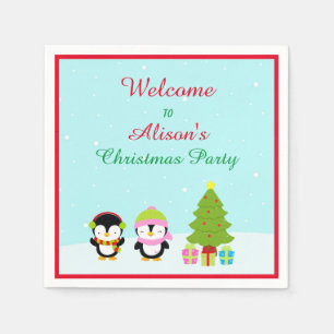 Cute Christmas Winter Penguins and Tree Napkin