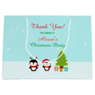 Cute Christmas Winter Penguins and Tree Thank You  Large Gift Bag