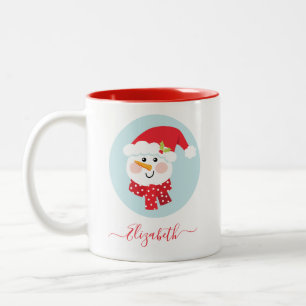Cute Christmas Winter Snowman Face Two-Tone Coffee Mug