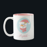 Cute Christmas Winter Snowman Face Two-Tone Coffee Mug<br><div class="desc">A cute snowman face with a pink hat and pink polkadot scarf decorates this mug. Makes a cute Christmas gift for a girl. Designed for you by Blackberry Boulevard.</div>