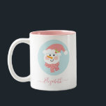 Cute Christmas Winter Snowman Face Two-Tone Coffee Mug<br><div class="desc">A cute snowman face with a pink hat and pink polkadot scarf decorates this mug. Makes a cute Christmas gift for a girl. Designed for you by Blackberry Boulevard.</div>