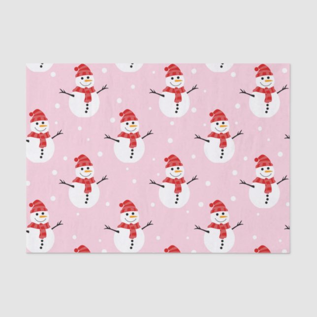 Cute Christmas Winter Snowman Red and Pink Tissue Paper (Front)