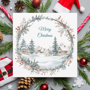 Cute Christmas winter snowy village card
