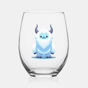 Cute Christmas/winter yeti Stemless Wine Glass